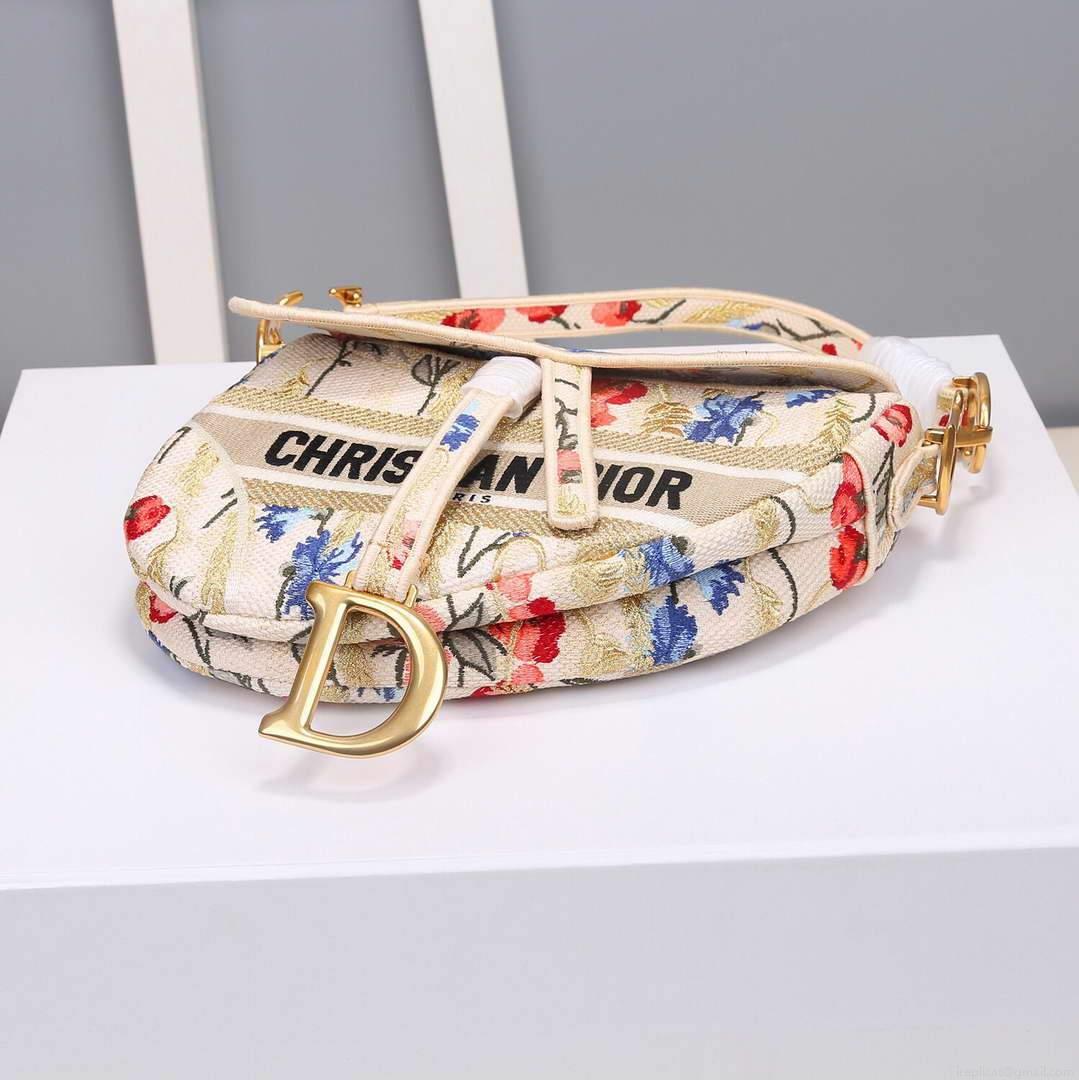 Dior M0446 Dior Multicolor Flowers Embroidery Saddle Bag