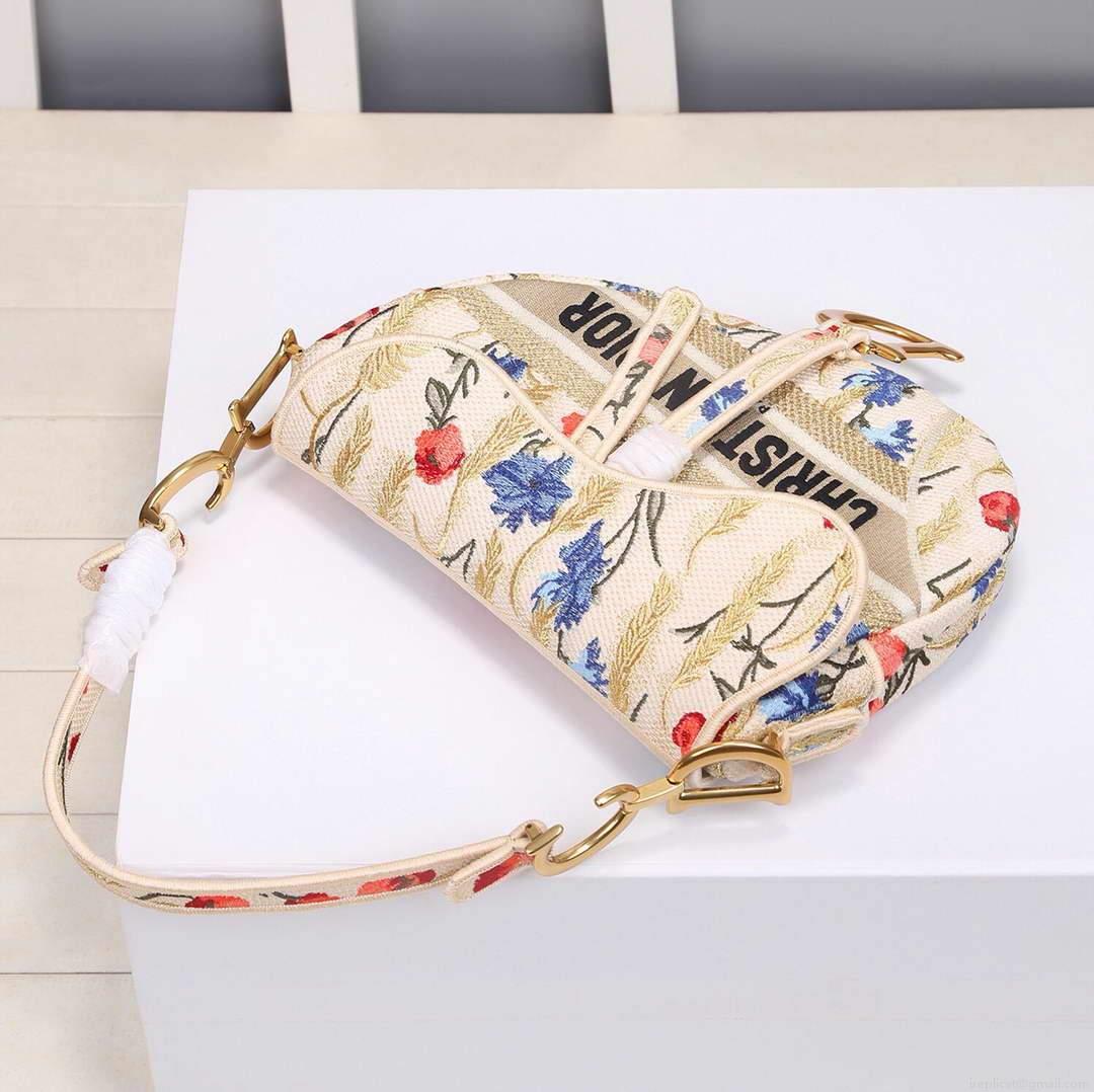 Dior M0446 Dior Multicolor Flowers Embroidery Saddle Bag