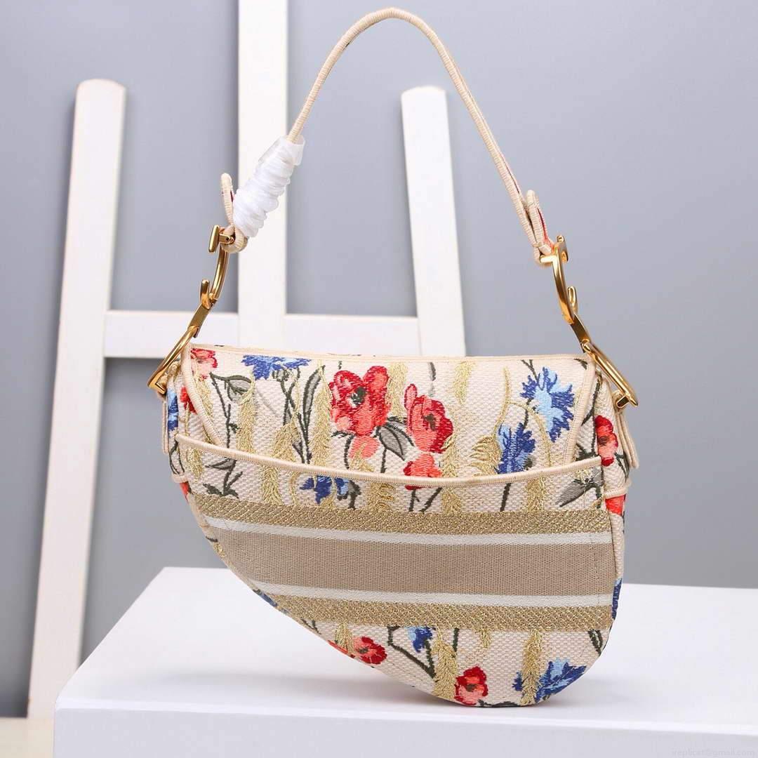Dior M0446 Dior Multicolor Flowers Embroidery Saddle Bag