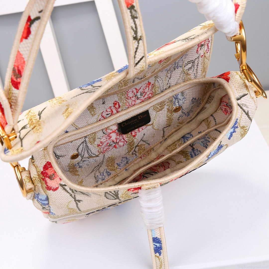 Dior M0446 Dior Multicolor Flowers Embroidery Saddle Bag