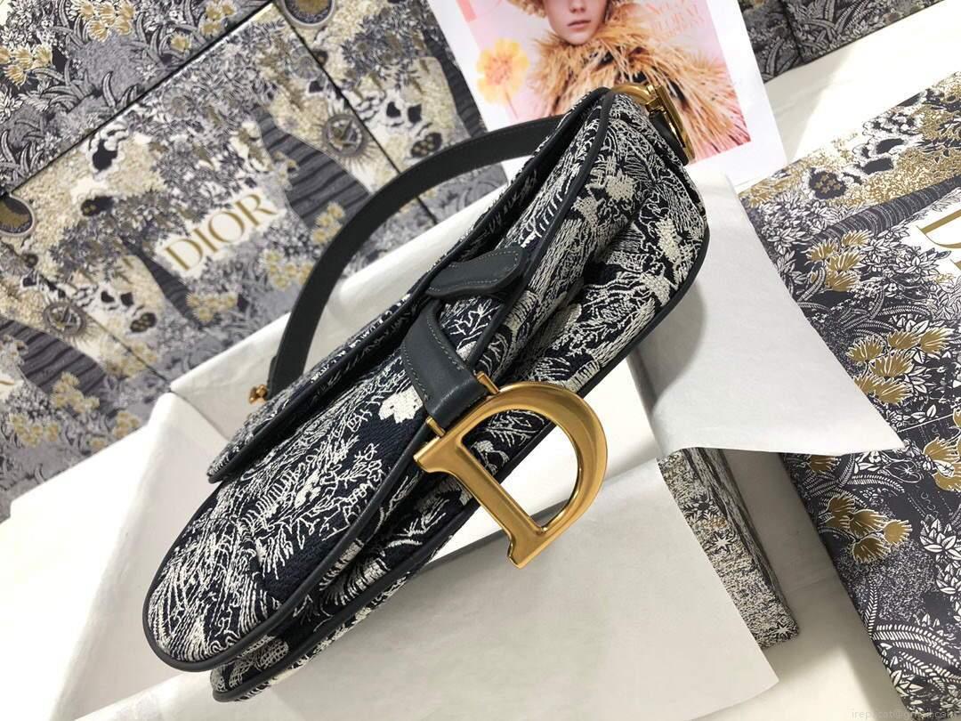 Dior M0446 Dior Saddle Bag Grey Toile de Jouy Reverse Jacquard