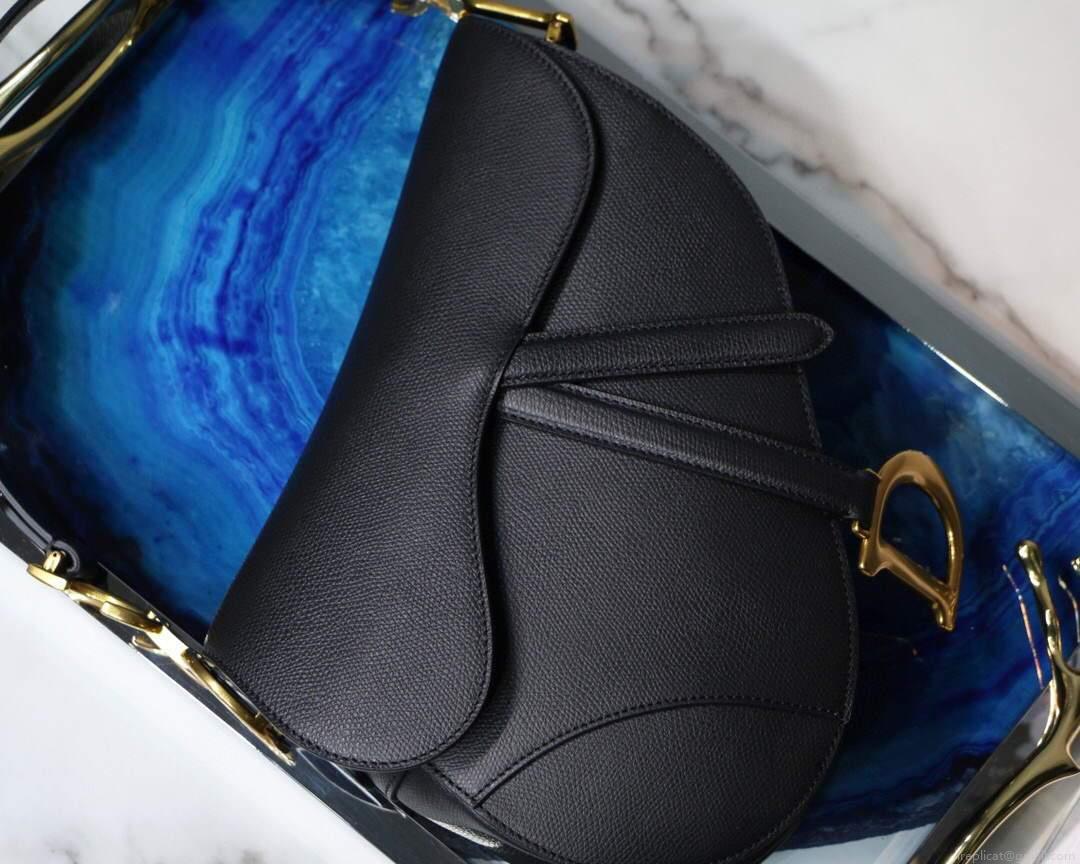 Dior M0446 Dior Saddle Bag M0447 Black Grained Calfskin
