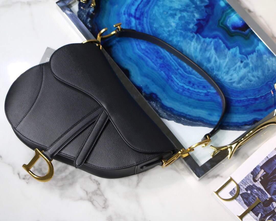 Dior M0446 Dior Saddle Bag M0447 Black Grained Calfskin
