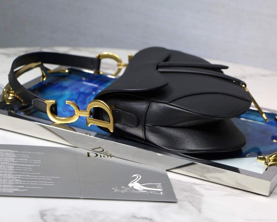 Dior M0446 Dior Saddle Bag M0447 Black Grained Calfskin