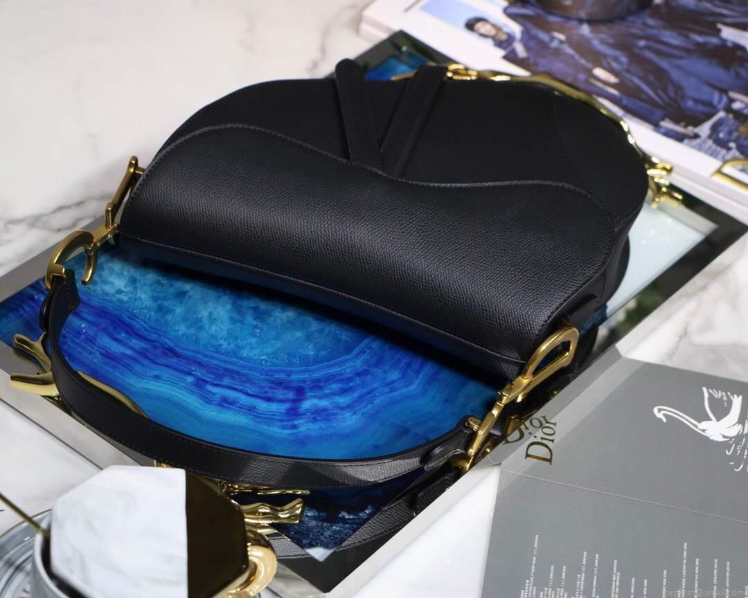 Dior M0446 Dior Saddle Bag M0447 Black Grained Calfskin