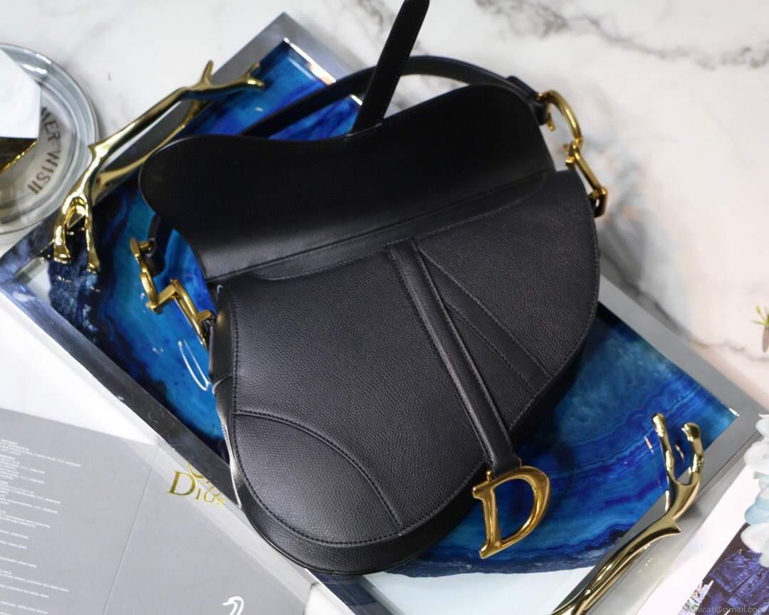 Dior M0446 Dior Saddle Bag M0447 Black Grained Calfskin