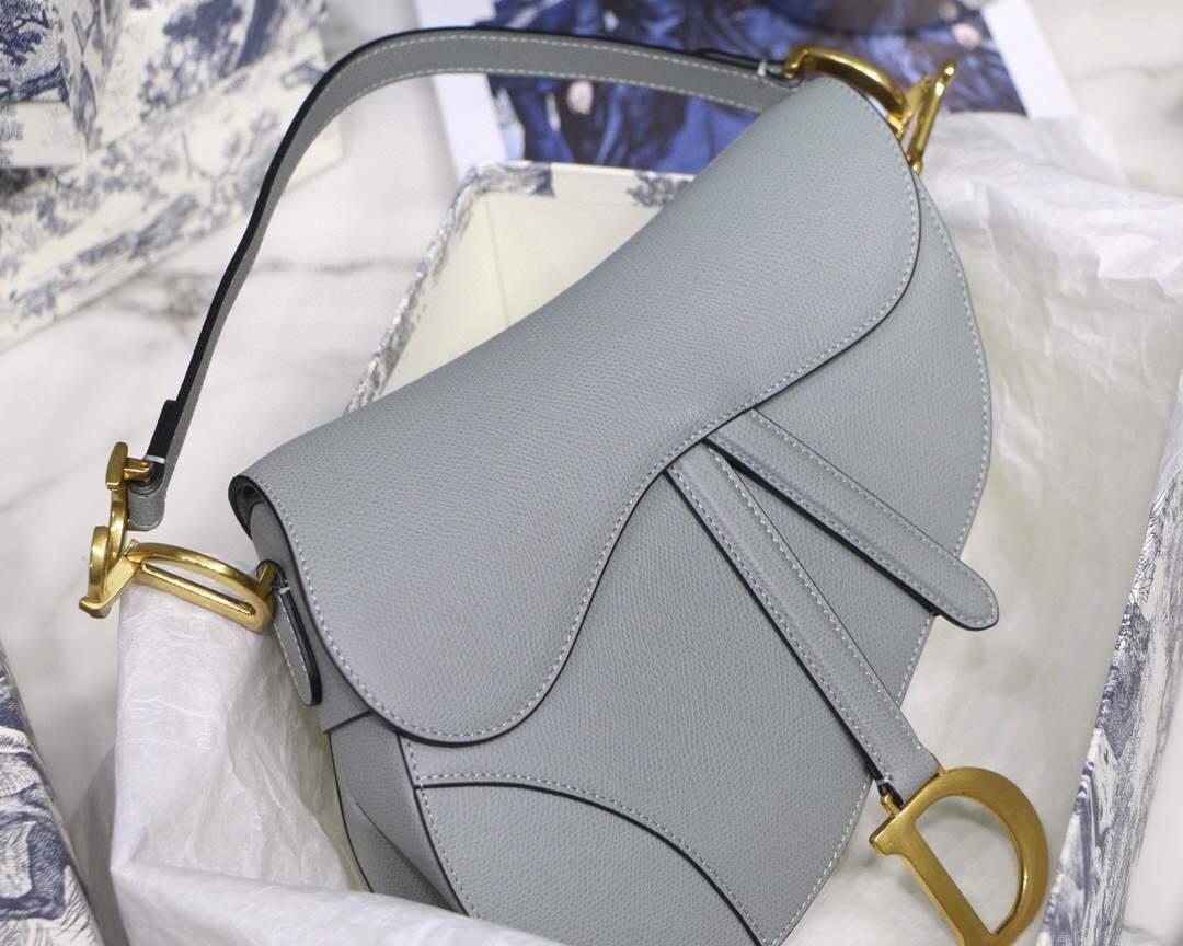 Dior M0446 Dior Saddle Bag M0447 Grey Grained Calfskin