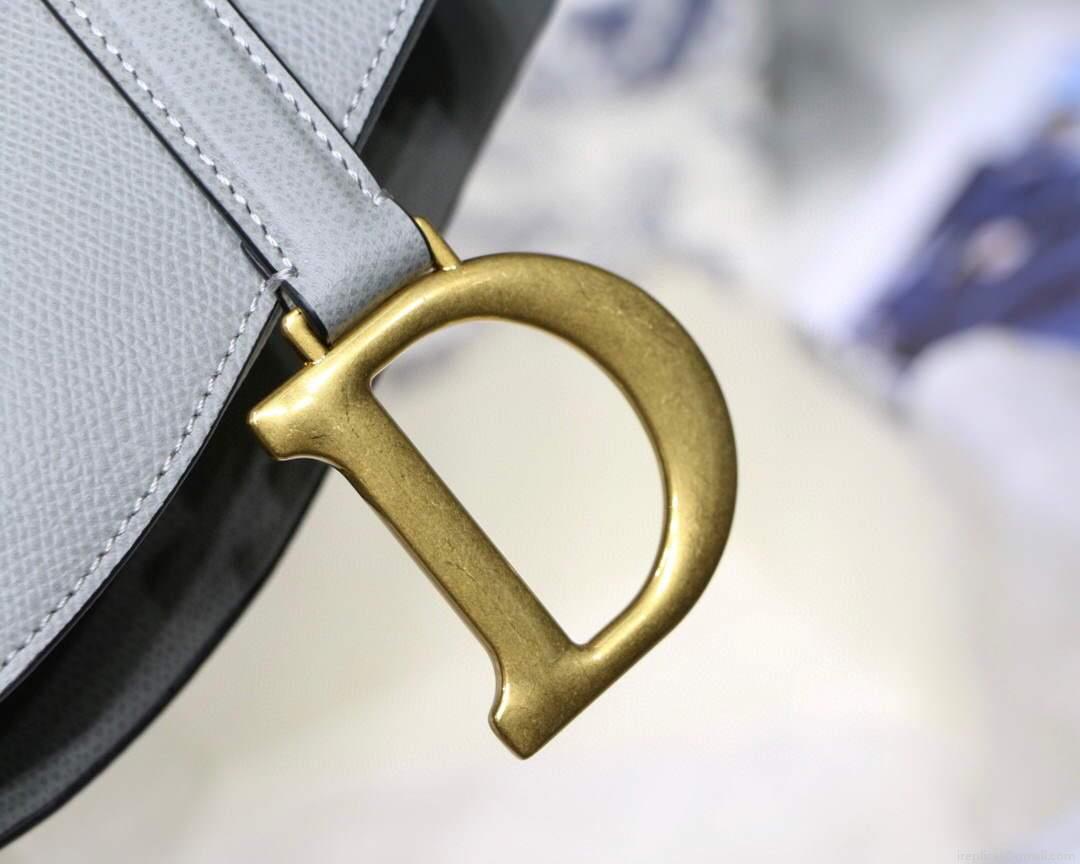 Dior M0446 Dior Saddle Bag M0447 Grey Grained Calfskin