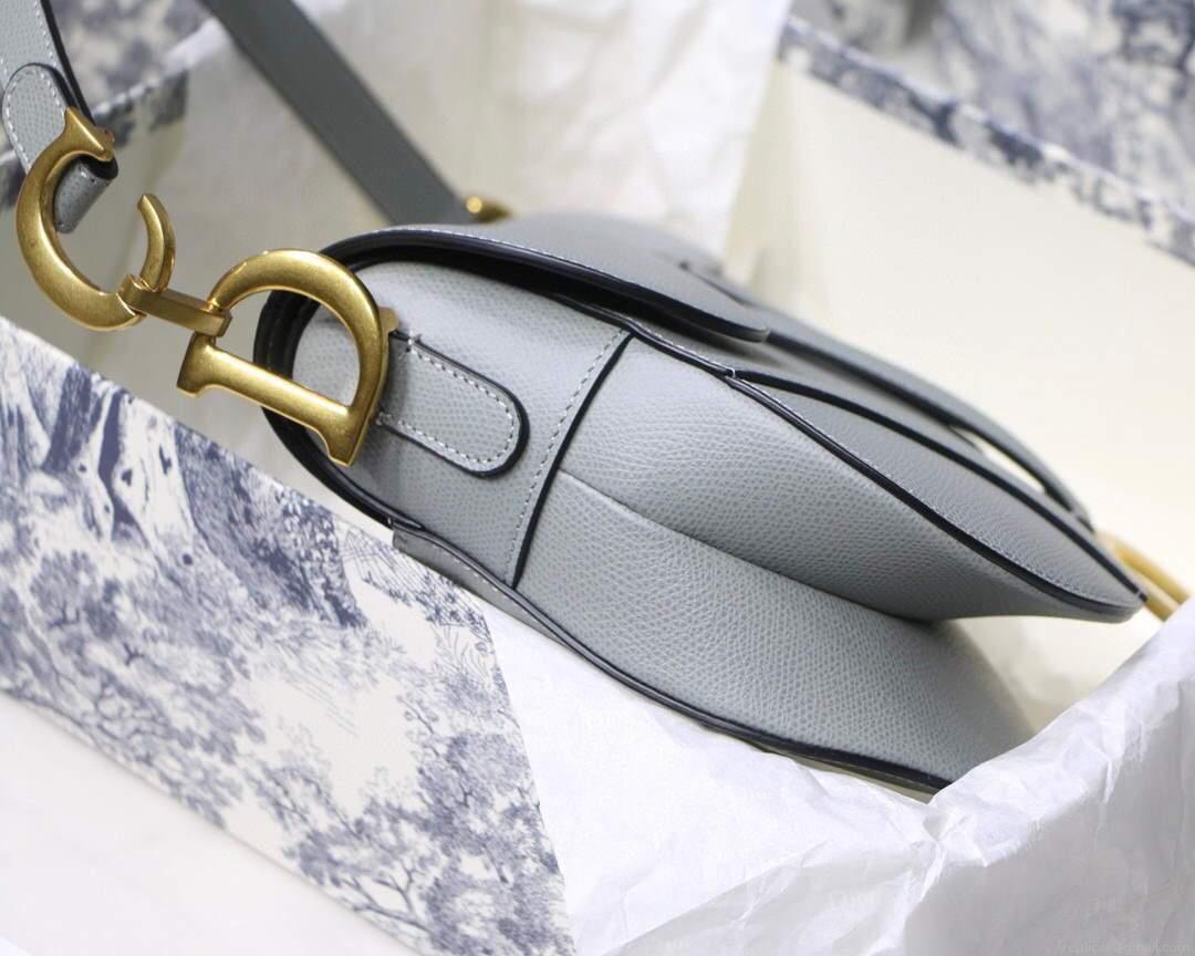 Dior M0446 Dior Saddle Bag M0447 Grey Grained Calfskin