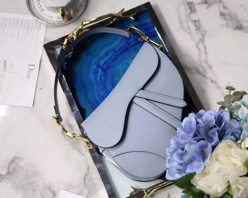 Dior M0446 Dior Saddle Bag M0447 Light Blue Grained Calfskin