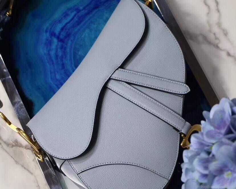 Dior M0446 Dior Saddle Bag M0447 Light Blue Grained Calfskin