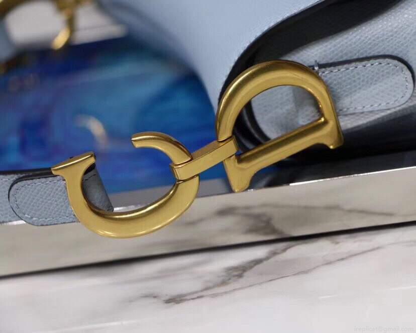 Dior M0446 Dior Saddle Bag M0447 Light Blue Grained Calfskin