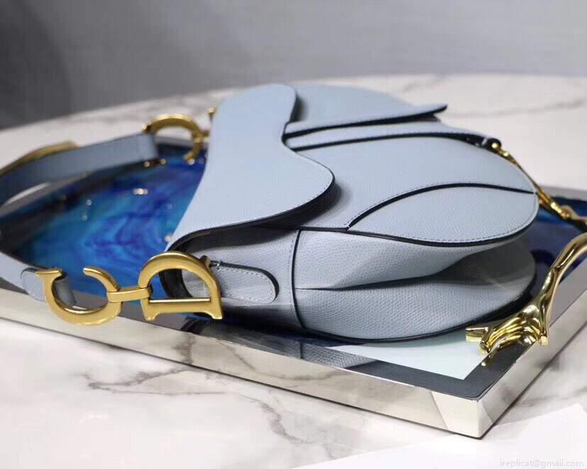 Dior M0446 Dior Saddle Bag M0447 Light Blue Grained Calfskin