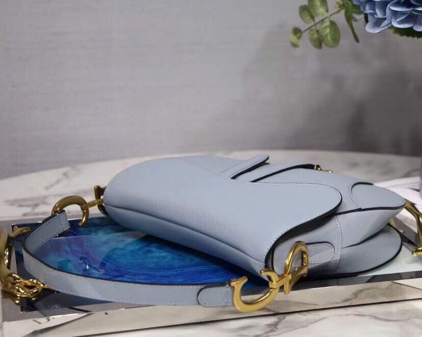 Dior M0446 Dior Saddle Bag M0447 Light Blue Grained Calfskin