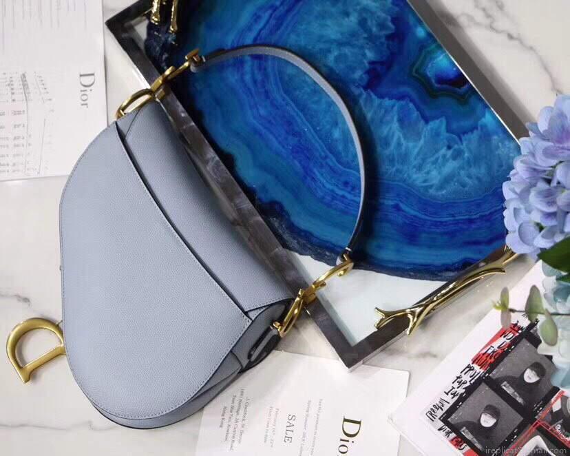 Dior M0446 Dior Saddle Bag M0447 Light Blue Grained Calfskin