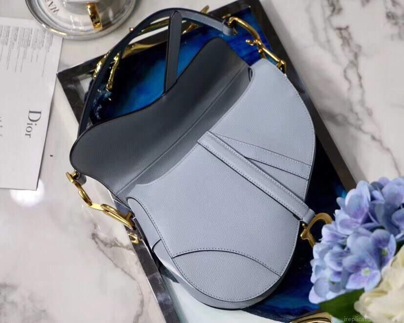 Dior M0446 Dior Saddle Bag M0447 Light Blue Grained Calfskin