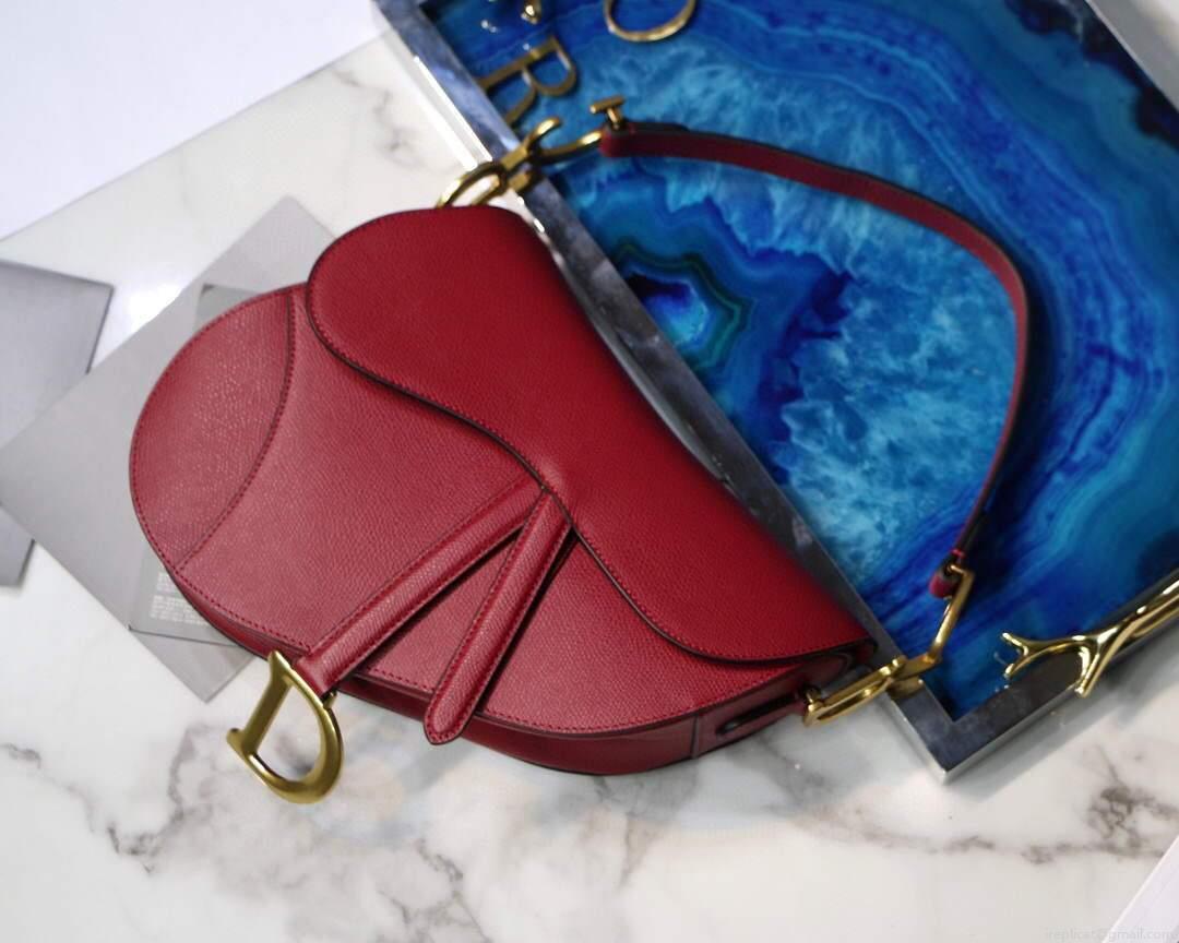 Dior M0446 Dior Saddle Bag M0447 Red Grained Calfskin