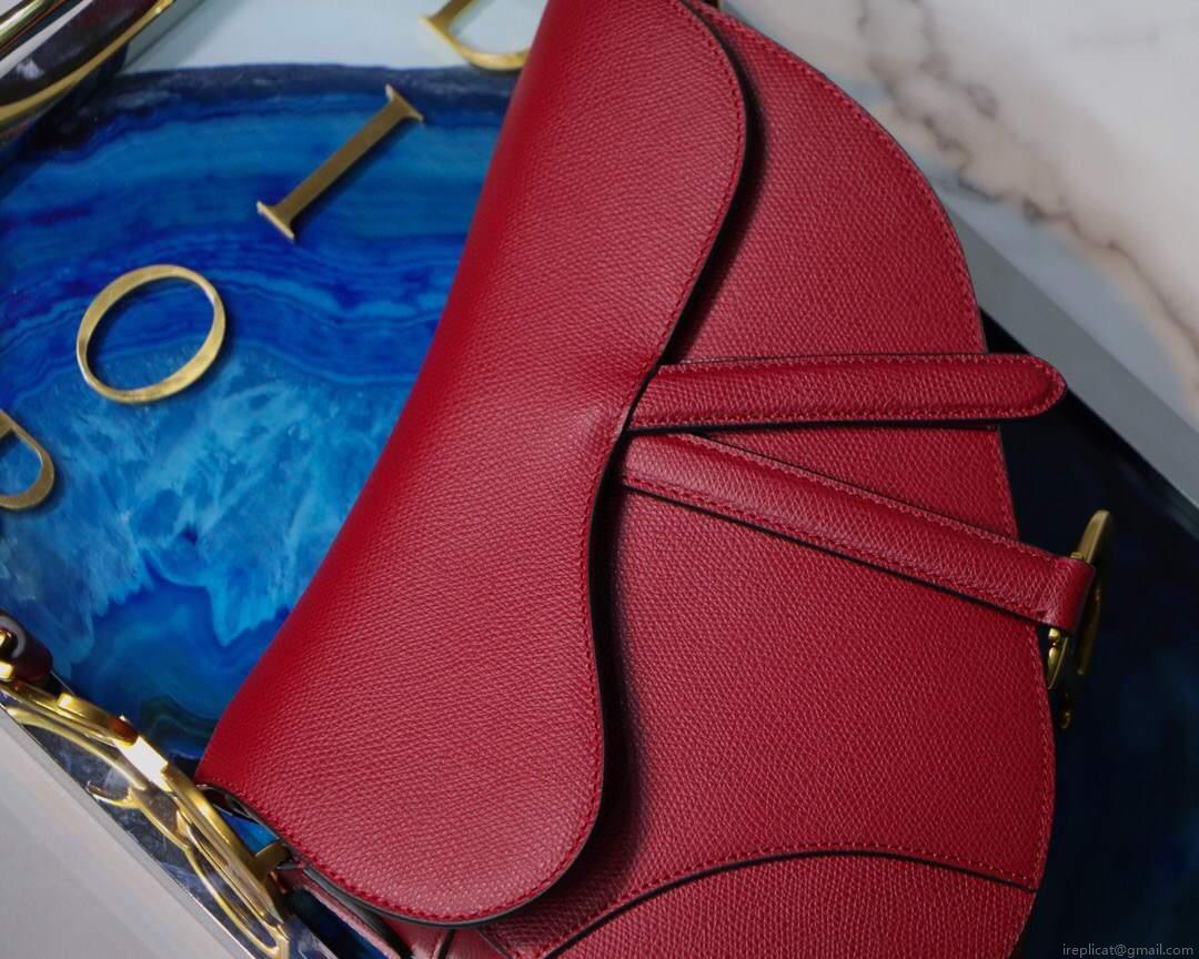 Dior M0446 Dior Saddle Bag M0447 Red Grained Calfskin