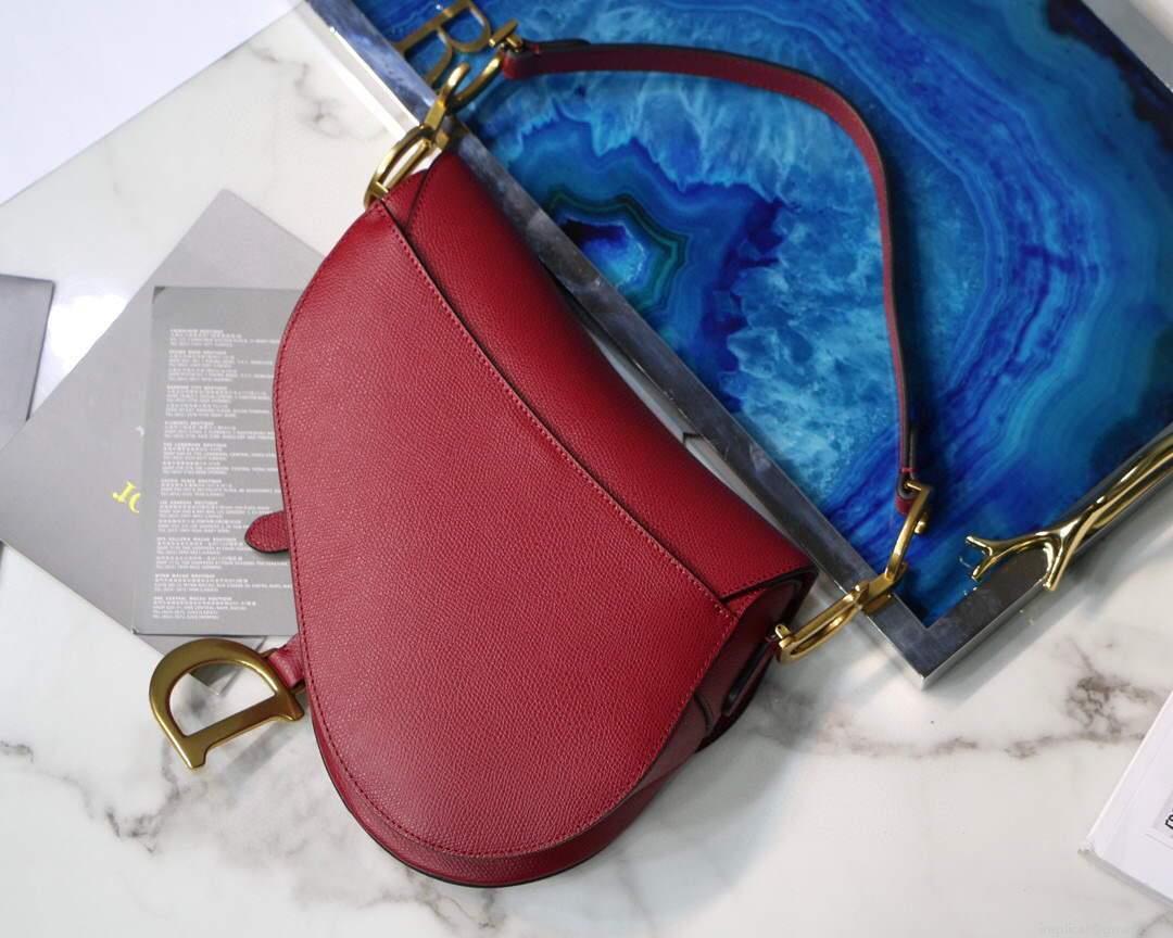 Dior M0446 Dior Saddle Bag M0447 Red Grained Calfskin
