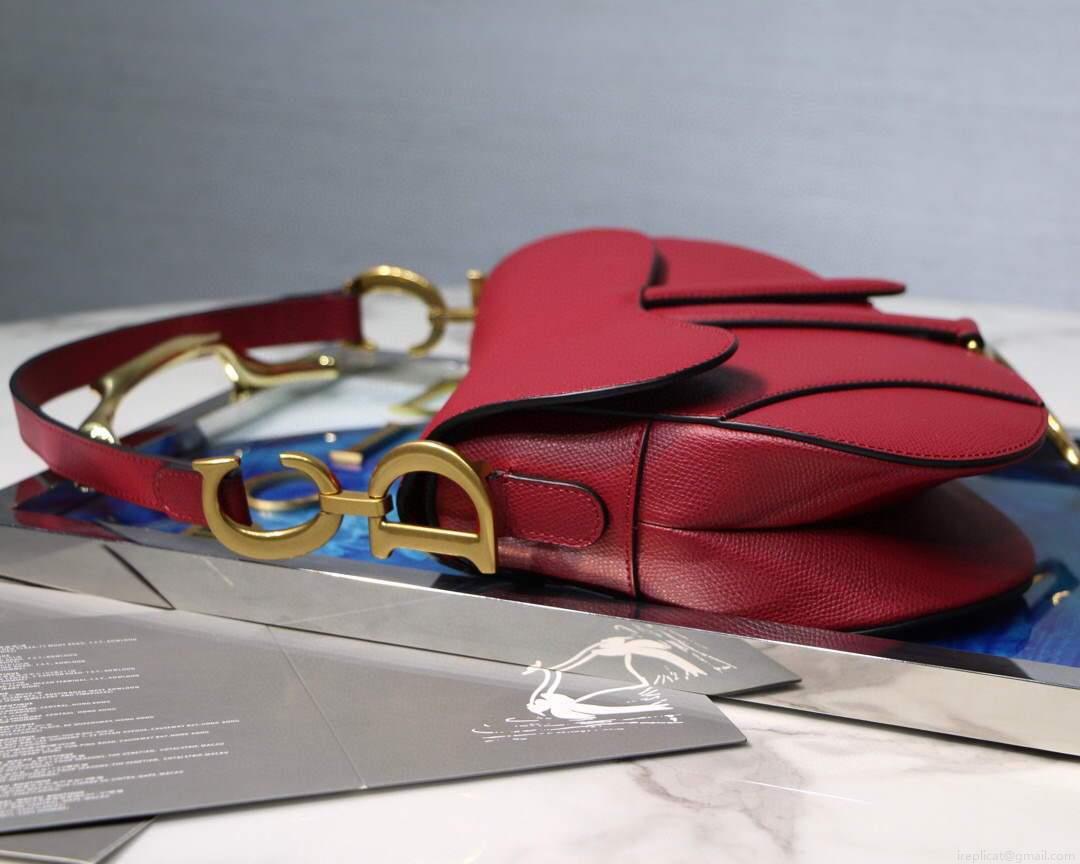 Dior M0446 Dior Saddle Bag M0447 Red Grained Calfskin