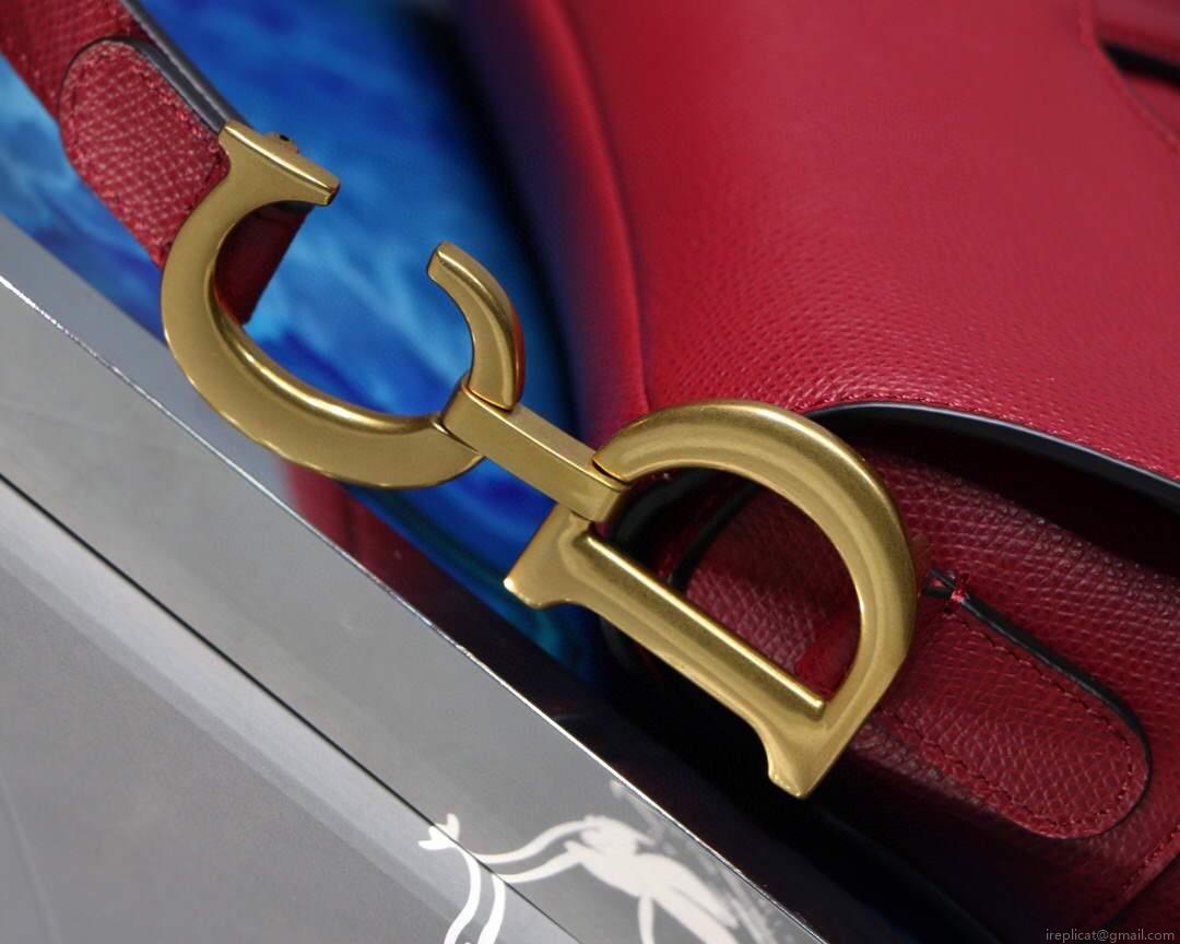 Dior M0446 Dior Saddle Bag M0447 Red Grained Calfskin