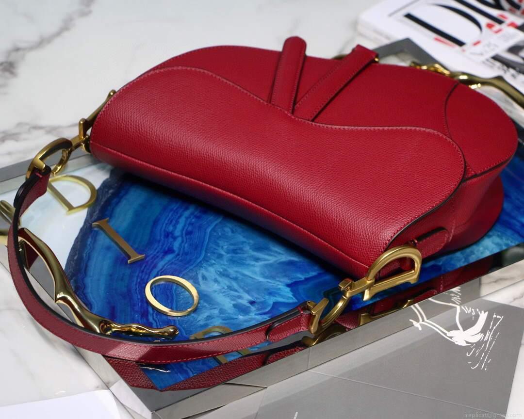 Dior M0446 Dior Saddle Bag M0447 Red Grained Calfskin