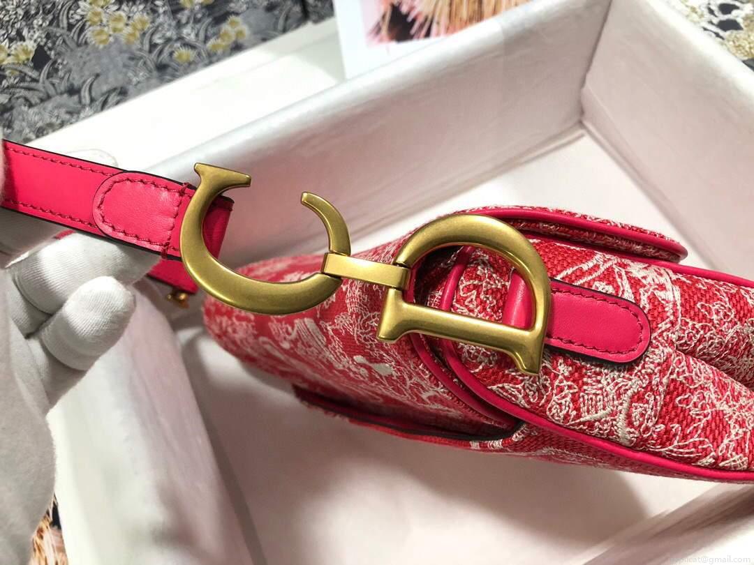 Dior M0446 Dior Saddle Bag Red Toile de Jouy Reverse Jacquard