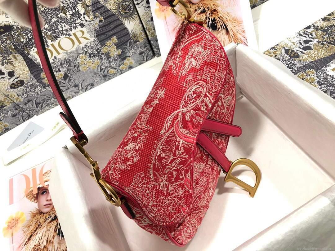Dior M0446 Dior Saddle Bag Red Toile de Jouy Reverse Jacquard