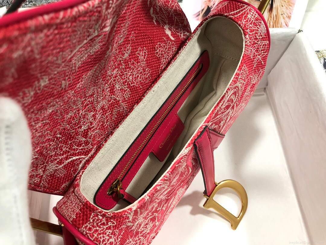 Dior M0446 Dior Saddle Bag Red Toile de Jouy Reverse Jacquard