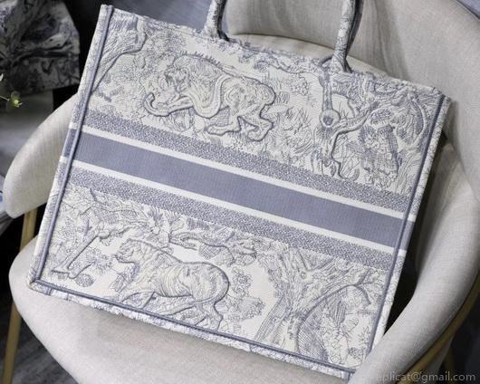 Dior M1286 Book Tote Christian Dior Shoulder Shopping Bag Lion Printer Gray