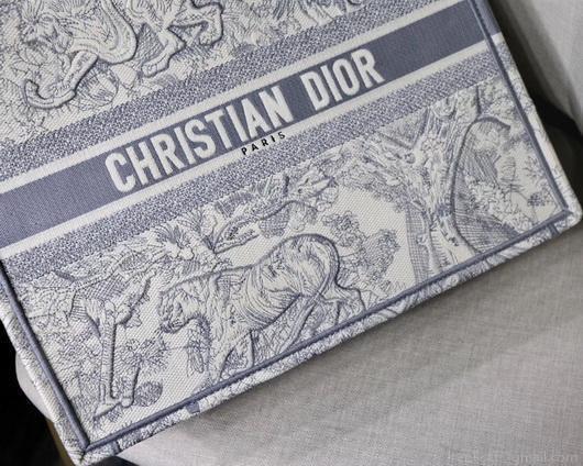 Dior M1286 Book Tote Christian Dior Shoulder Shopping Bag Lion Printer Gray