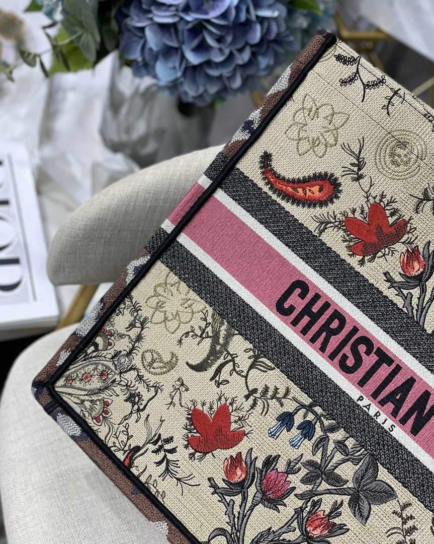 Dior M1286 Book Tote Multicolor Flowers Embroidery