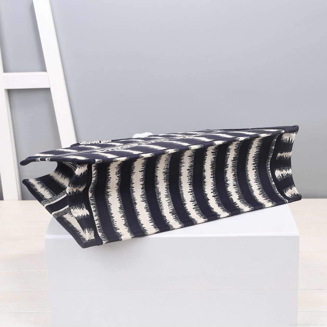 Dior M1286 Dior Book Tote Blue D-Stripes Embroidery
