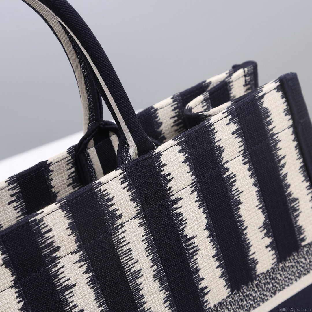 Dior M1286 Dior Book Tote Blue D-Stripes Embroidery