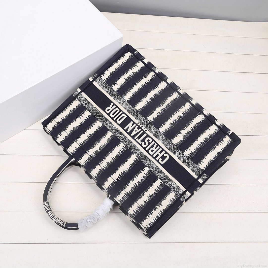 Dior M1286 Dior Book Tote Blue D-Stripes Embroidery