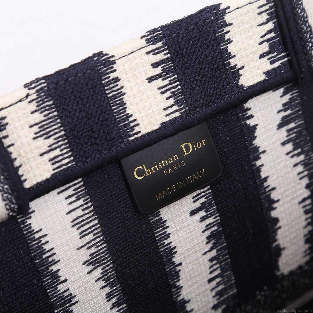 Dior M1286 Dior Book Tote Blue D-Stripes Embroidery