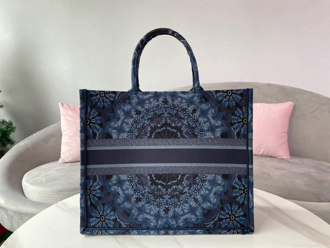 Dior M1286 Dior Book Tote Navy Blue Dior Constellation Embroidery