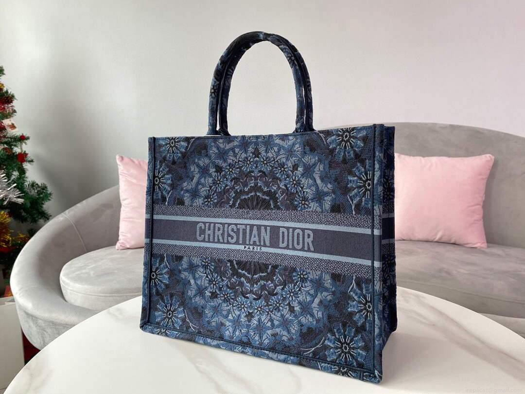 Dior M1286 Dior Book Tote Navy Blue Dior Constellation Embroidery