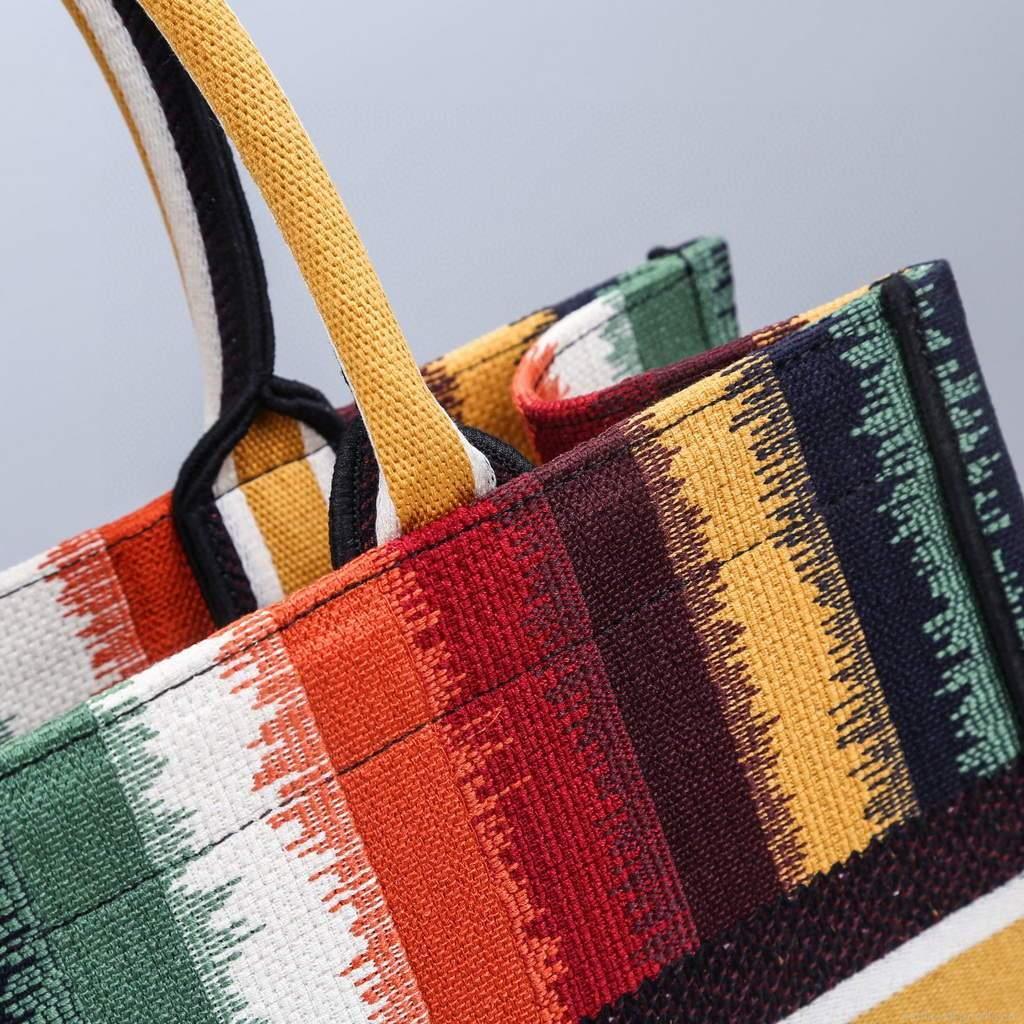Dior M1286 Dior Book Tote Red Multicolor D-Stripes Embroidery