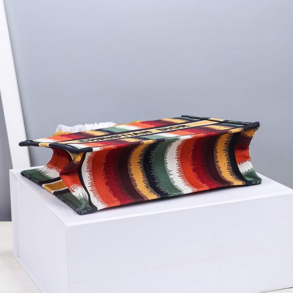 Dior M1286 Dior Book Tote Red Multicolor D-Stripes Embroidery