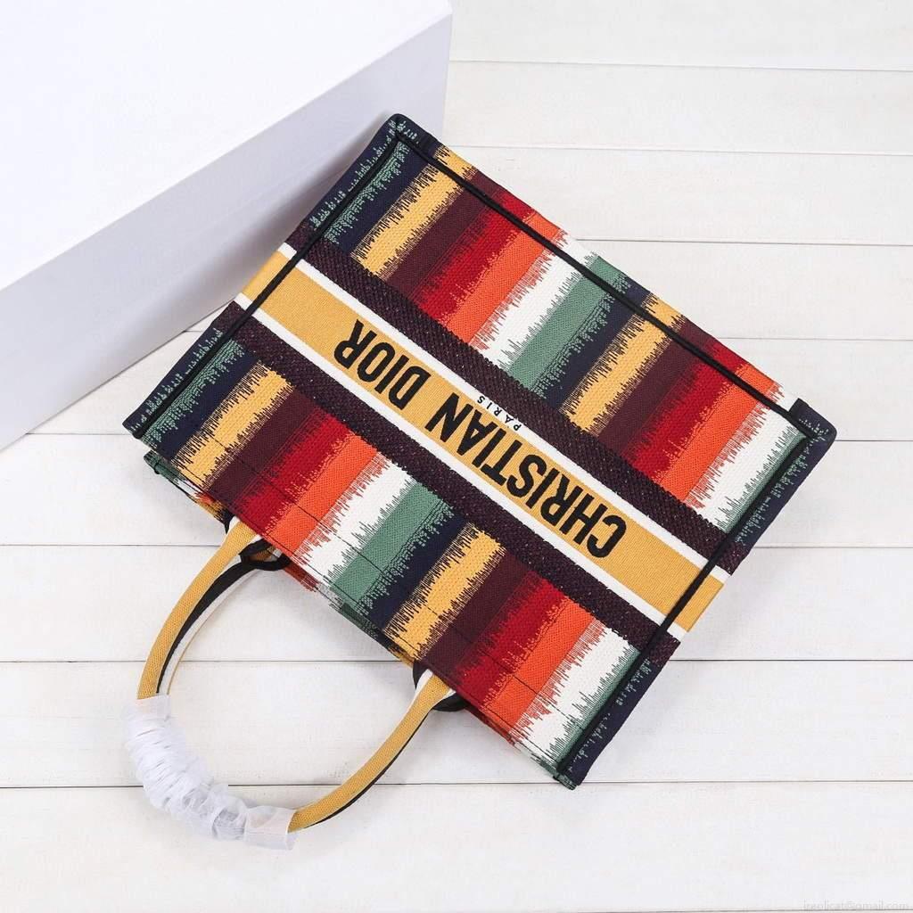 Dior M1286 Dior Book Tote Red Multicolor D-Stripes Embroidery