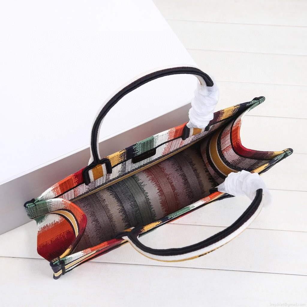 Dior M1286 Dior Book Tote Red Multicolor D-Stripes Embroidery