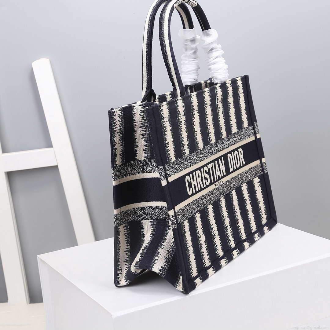 Dior M1286 Dior Book Tote small Blue D-Stripes Embroidery