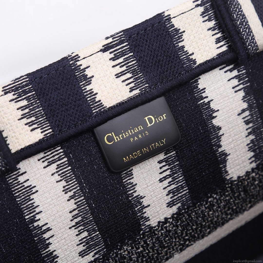 Dior M1286 Dior Book Tote small Blue D-Stripes Embroidery