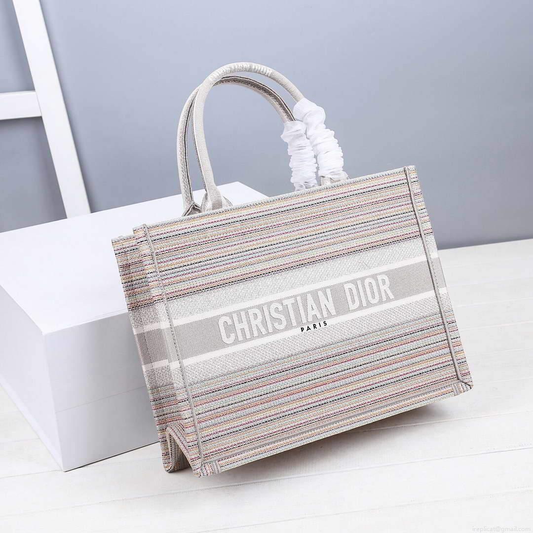 Dior M1286 Dior Book Tote small Pink D-Stripes Embroidery