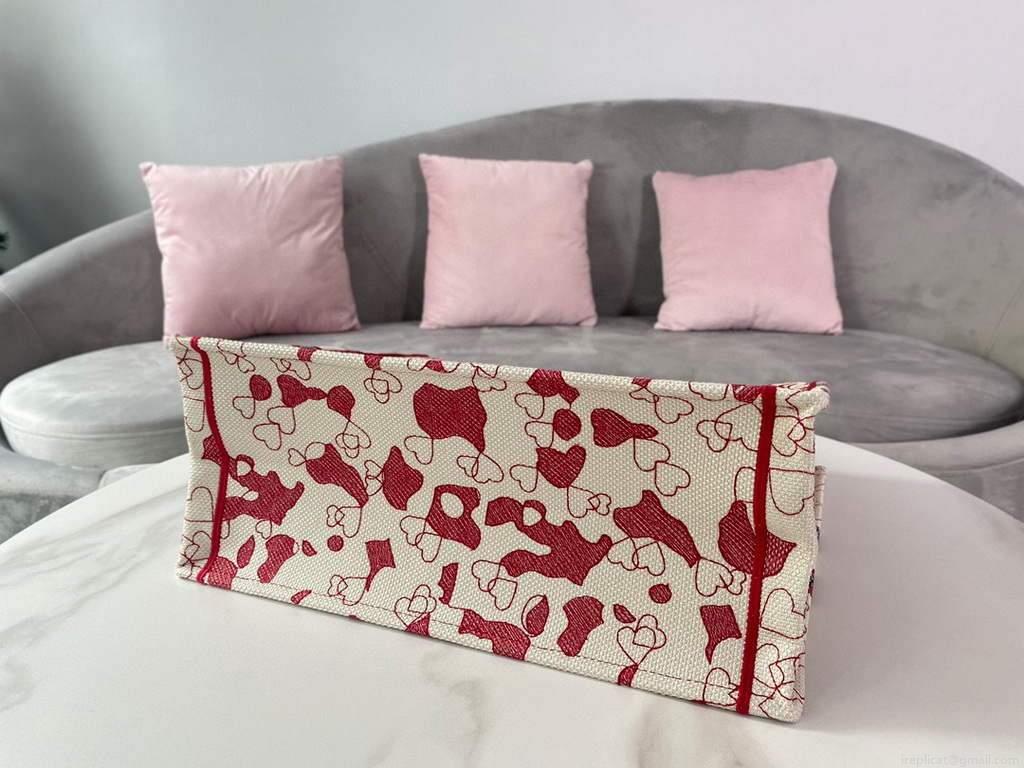 Dior M1286 DIORAMOUR DIOR BOOK TOTE Red and White D-Royaume d’Amour Embroidery
