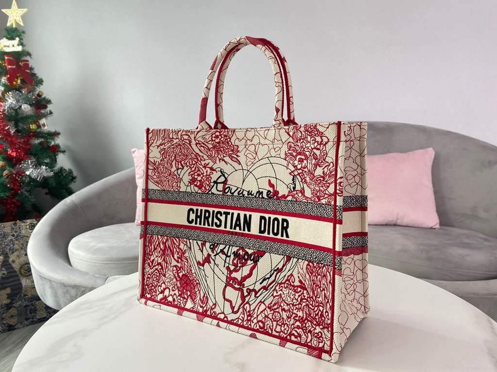 Dior M1286 DIORAMOUR DIOR BOOK TOTE Red and White D-Royaume d’Amour Embroidery