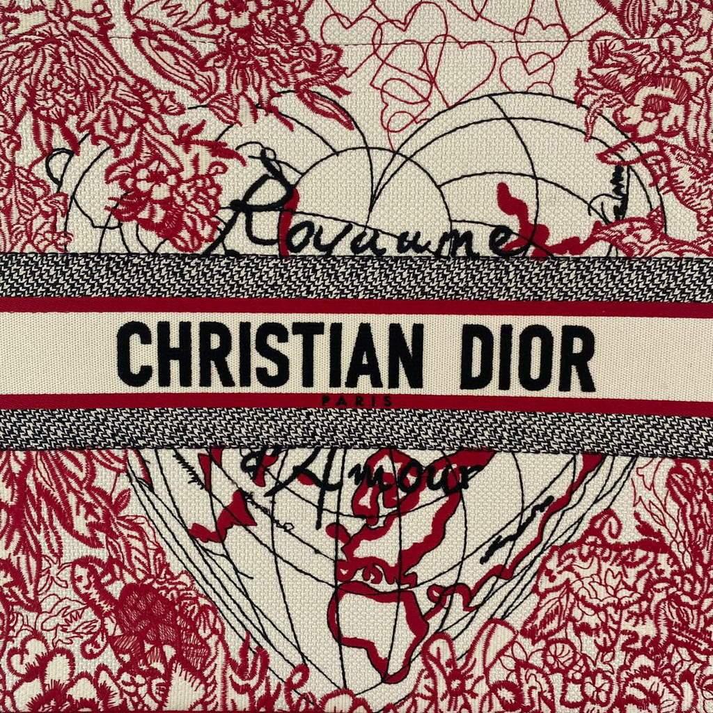 Dior M1286 DIORAMOUR DIOR BOOK TOTE Red and White D-Royaume d’Amour Embroidery
