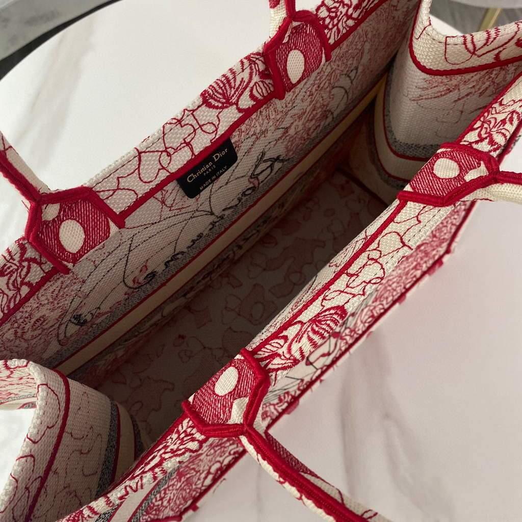 Dior M1286 DIORAMOUR DIOR BOOK TOTE Red and White D-Royaume d’Amour Embroidery