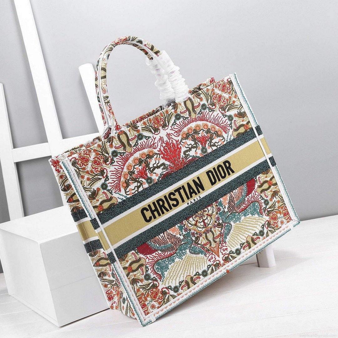 Dior M1296 Book Tote Christian Dior Small Multicolor Red and Green